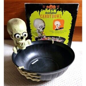Gemmy Halloween Skeleton Skull Animated & Sound Candy Bowl Tested EUC Works Box